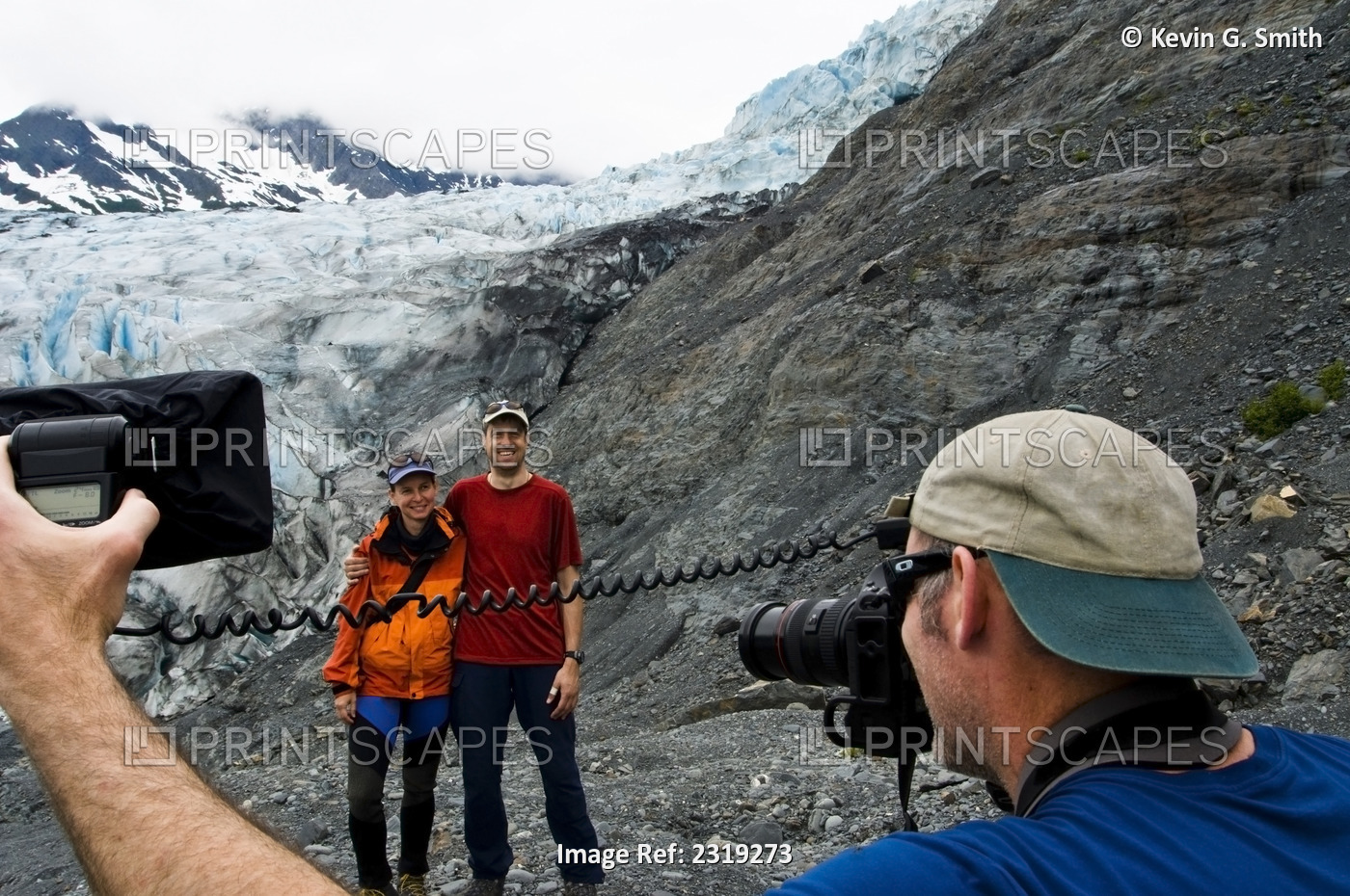 Photographer Working With Models In Front Of Shoup Glacier, Shoup Bay State ...
