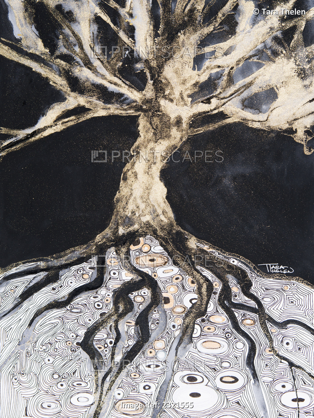 Abstract Watercolor Painting Of A Tree And Its Roots.