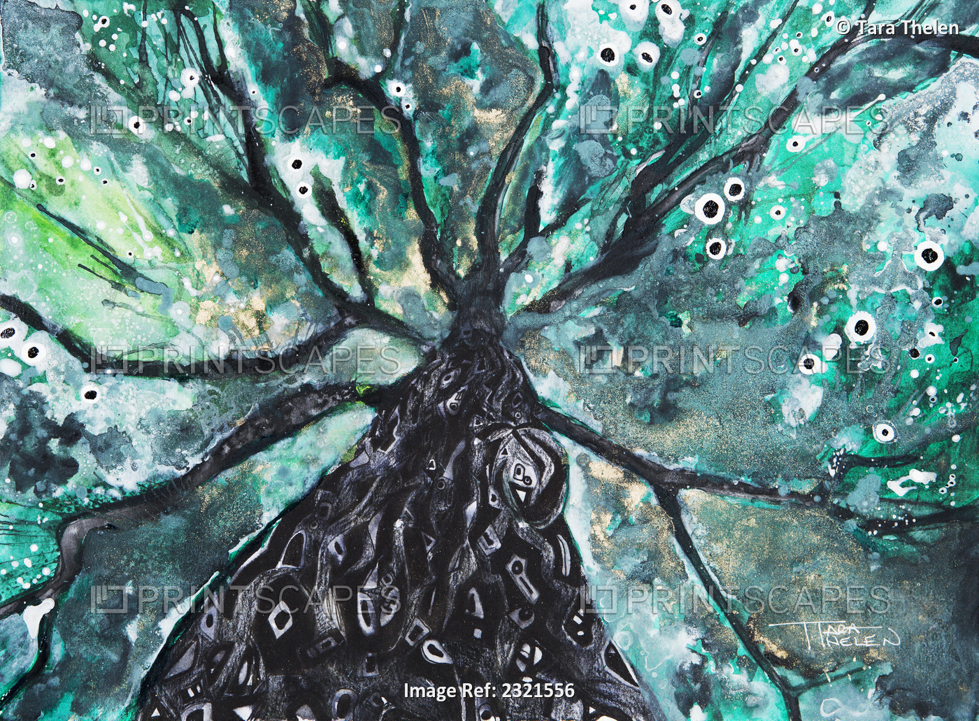 Abstract Watercolor Painting Of A Tree And Its Branches.