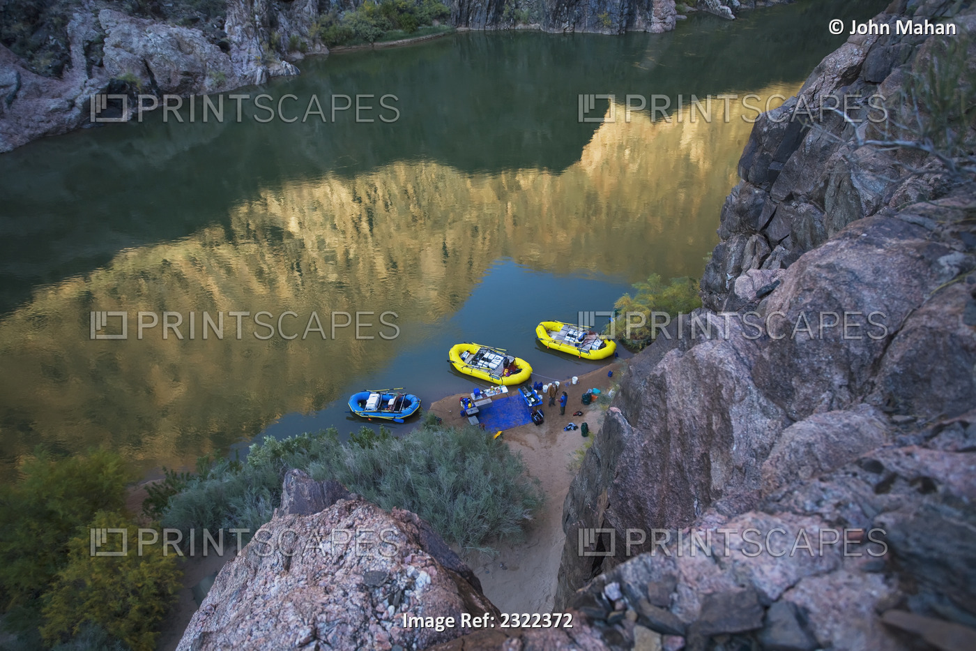 Scenic View Of Rafting Camp On The Colorado River, Grand Canyon National Park, ...