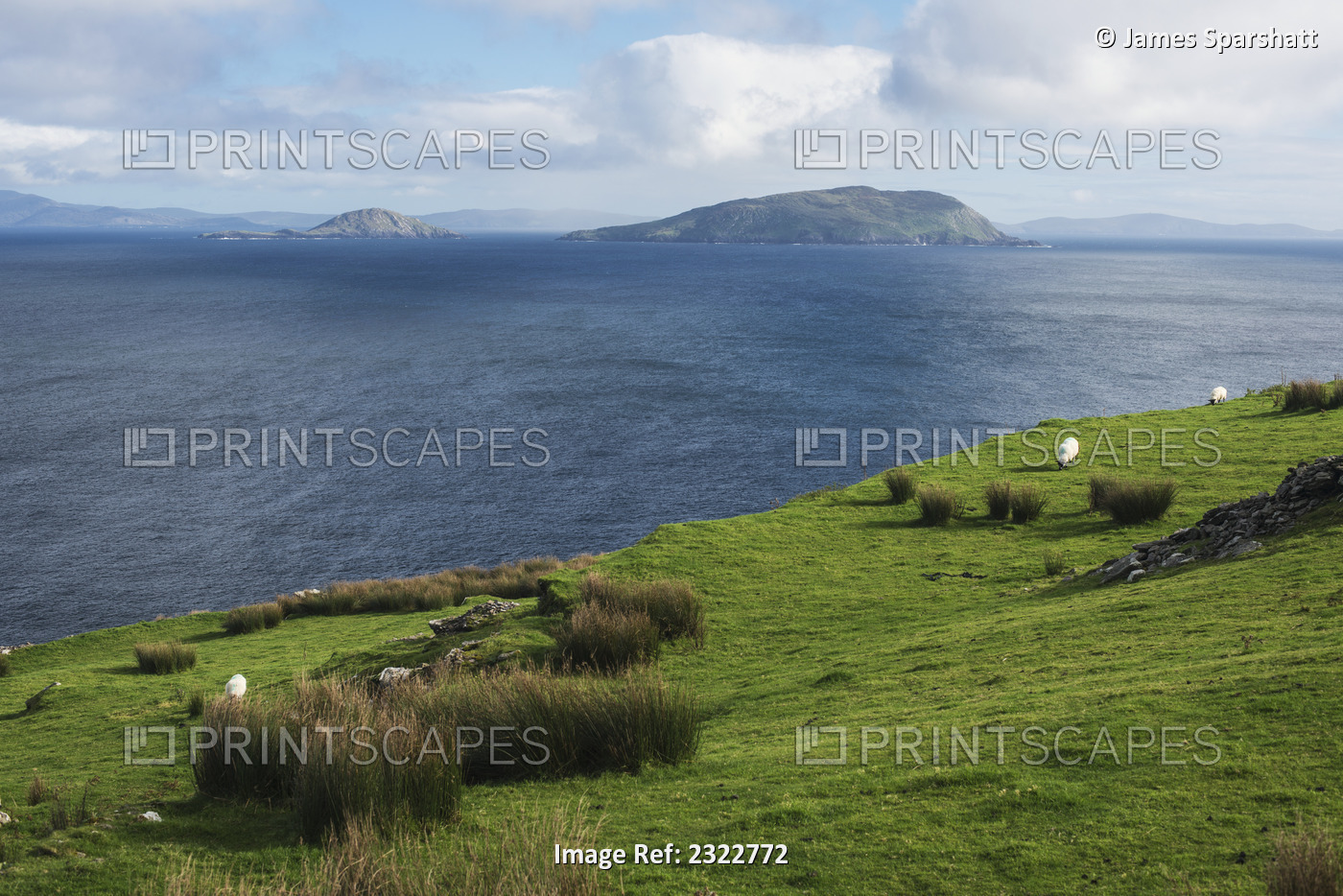 UK, Ireland, County Kerry, Iveragh Peninsula, View across Ballinskelligs bay to ...