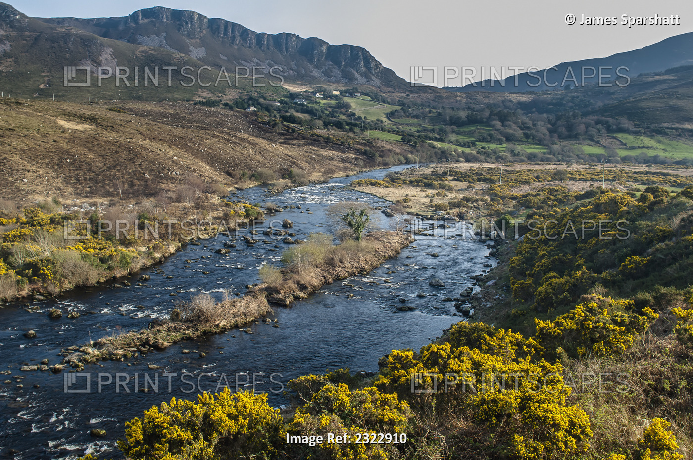 River Behy with MacGillycuddy's Reeks behind; Iveragh Peninsula, County Kerry, ...