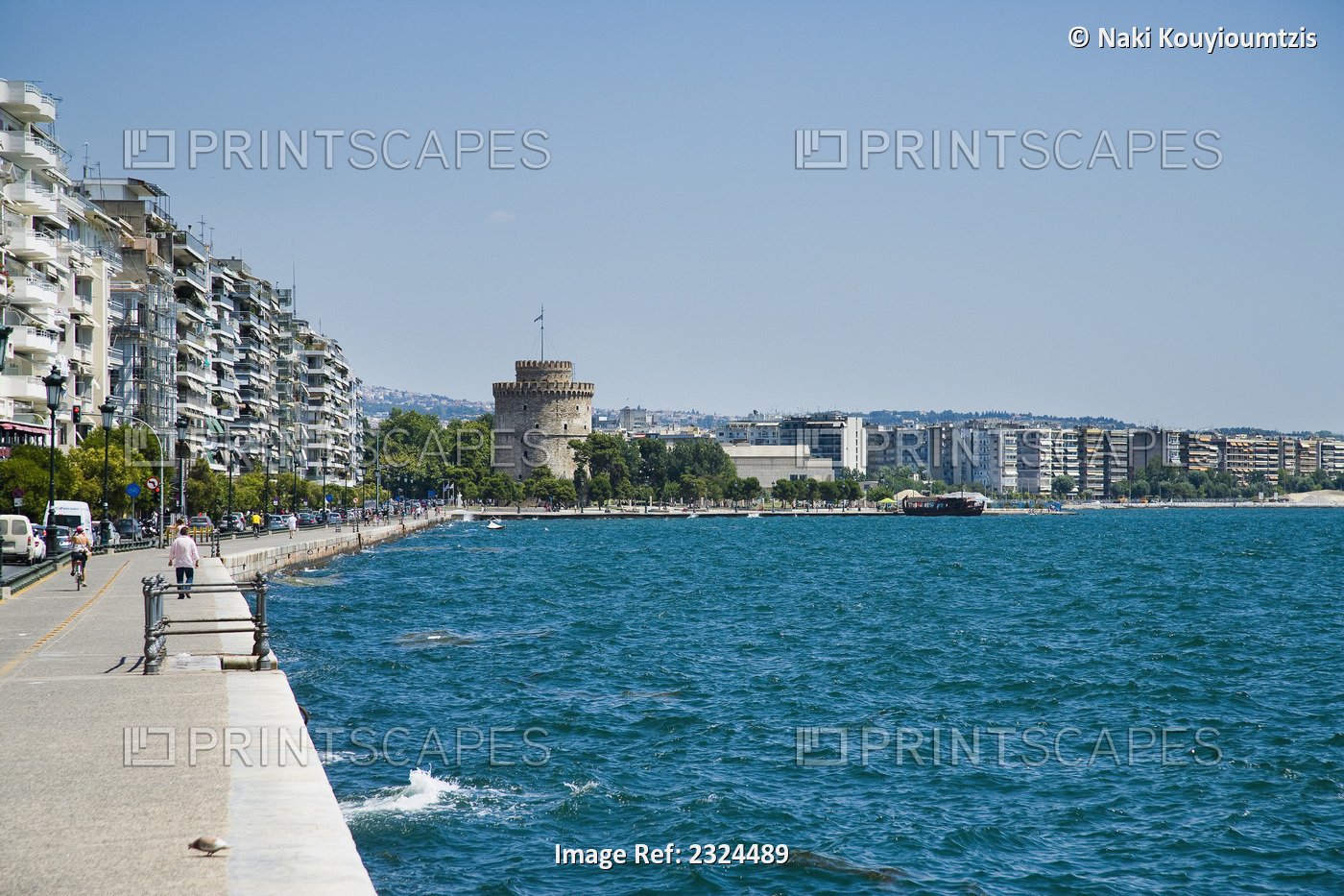 Greece, View of waterfront with White Tower in background; Thessaloniki