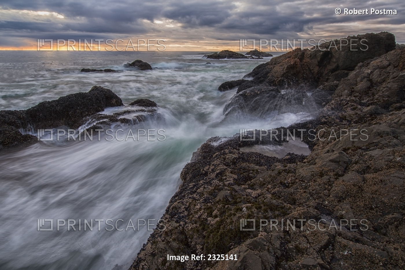 Sunset Over Ocean At Sunset And High Tide;Ucluelet Vancouver Island British ...