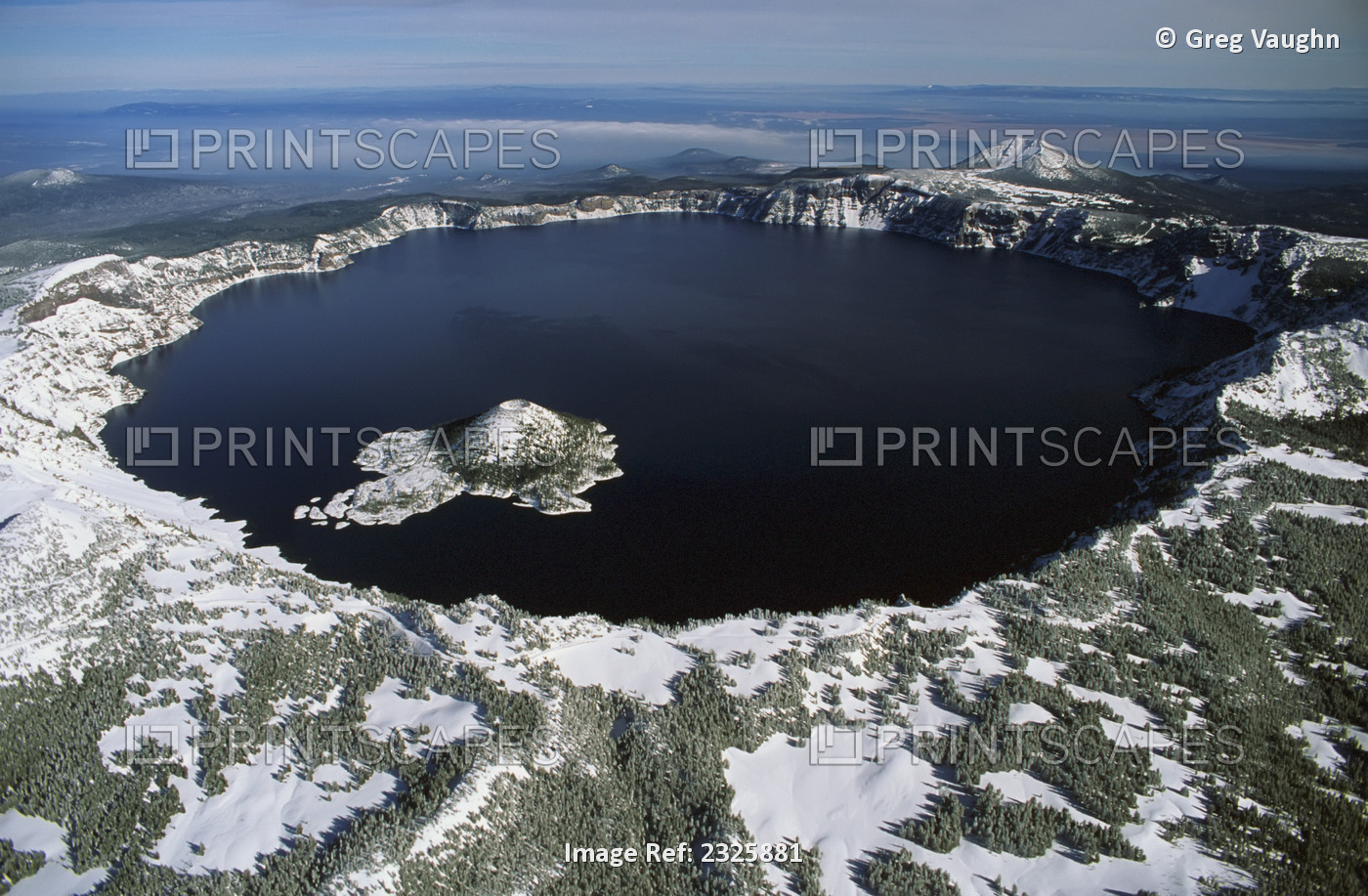 Aerial View Of Crater Lake And Wizard Island; Oregon, United States Of America