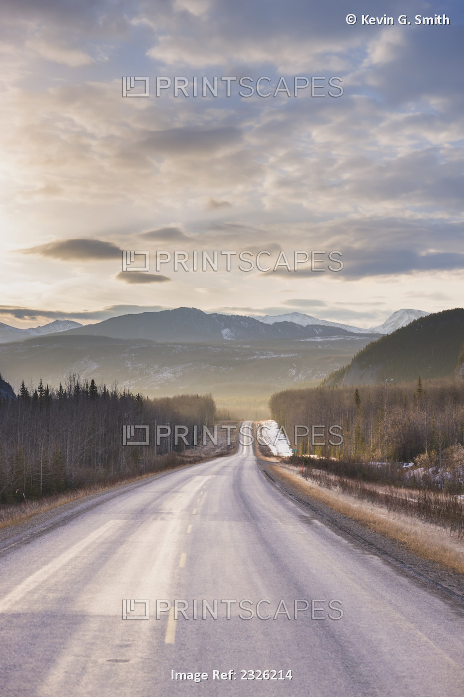 Sunrise over the alaska highway west of fort nelson, in the canadian rockies in ...