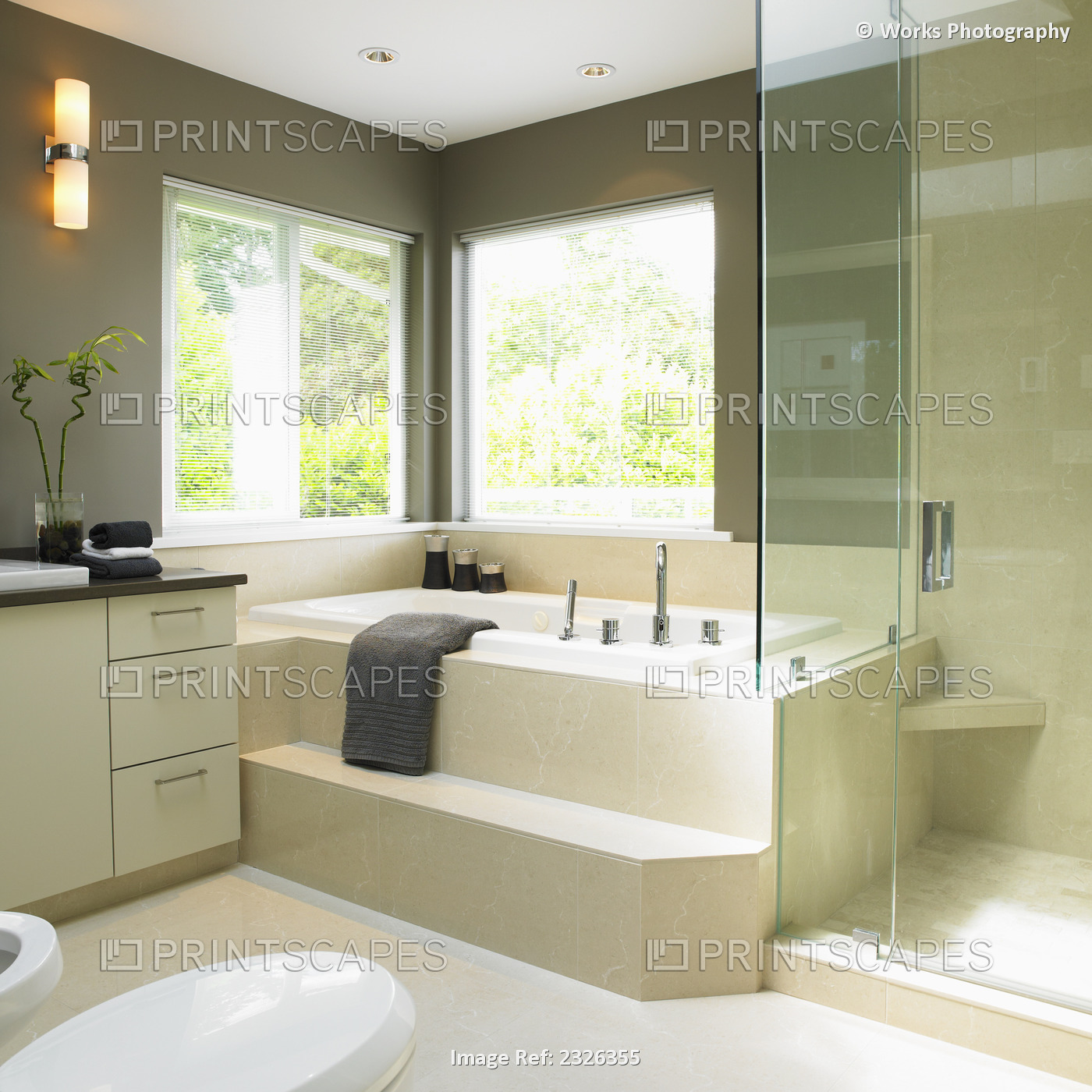 Cream and taupe bathroom with soaker tub; Victoria vancouver island british ...