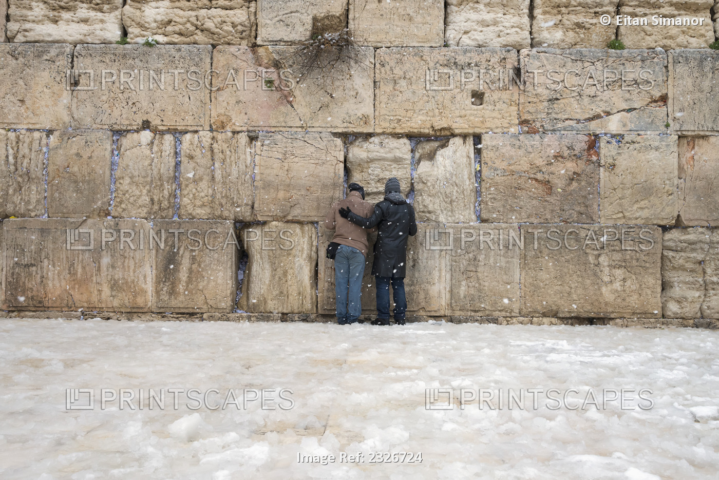 Israel, Western Wall; Jerusalem, 2013, January 10, Two pilgrims praying by wall
