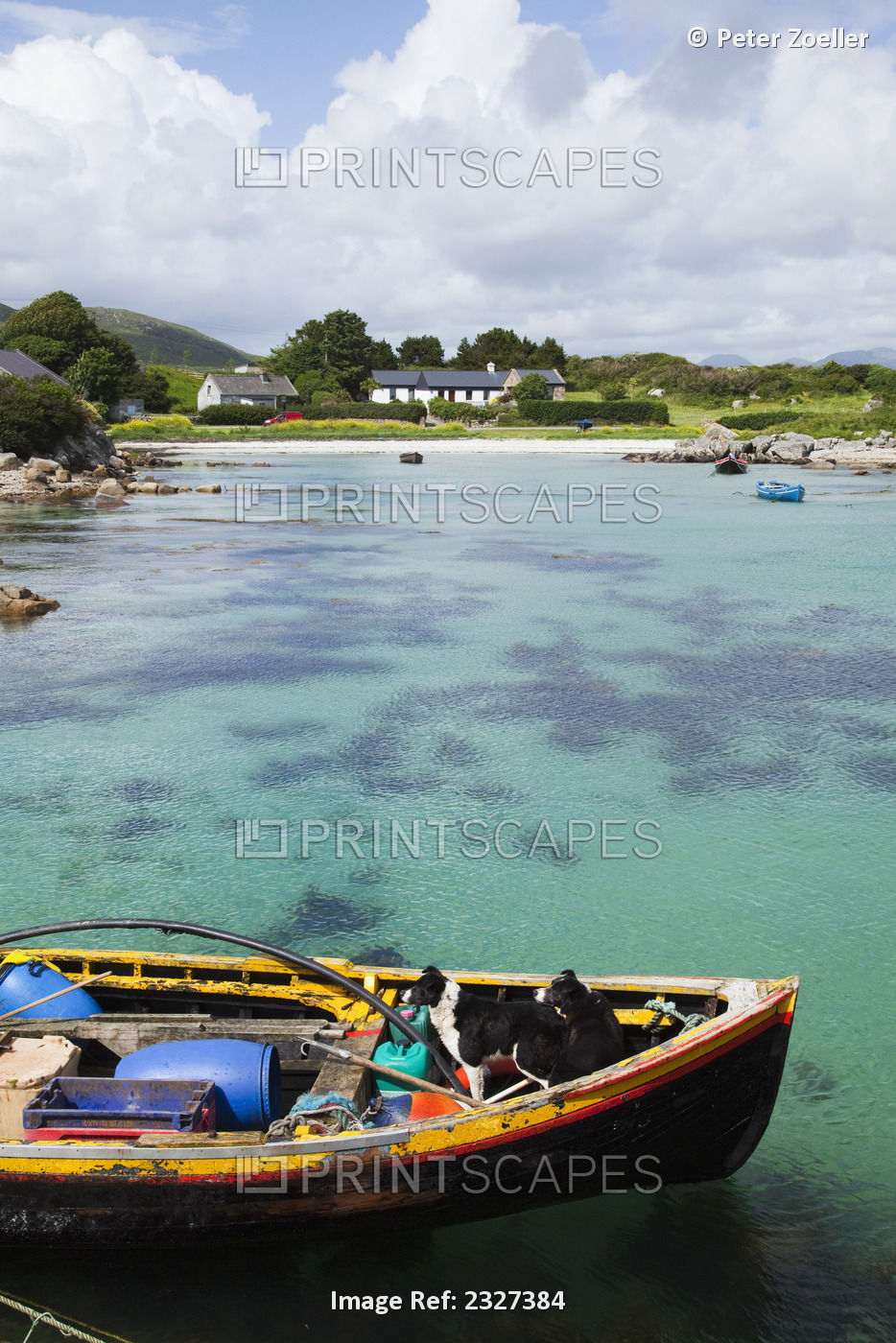 A boat full of fishing gear in the water near roundstone; County galway ireland