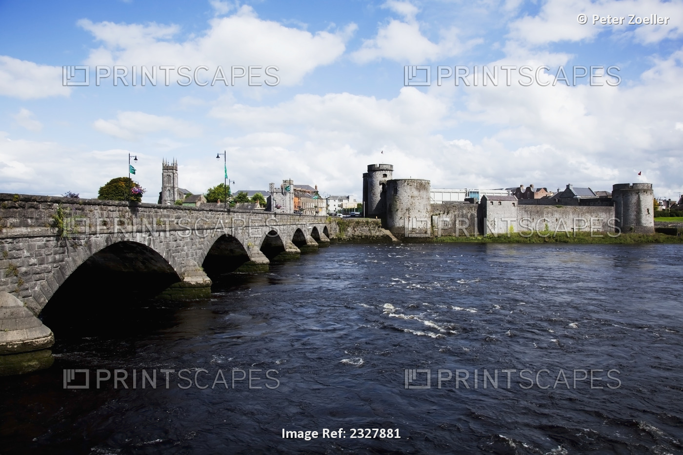 A bridge crossing river shannon and king john's castle; Limerick county ...