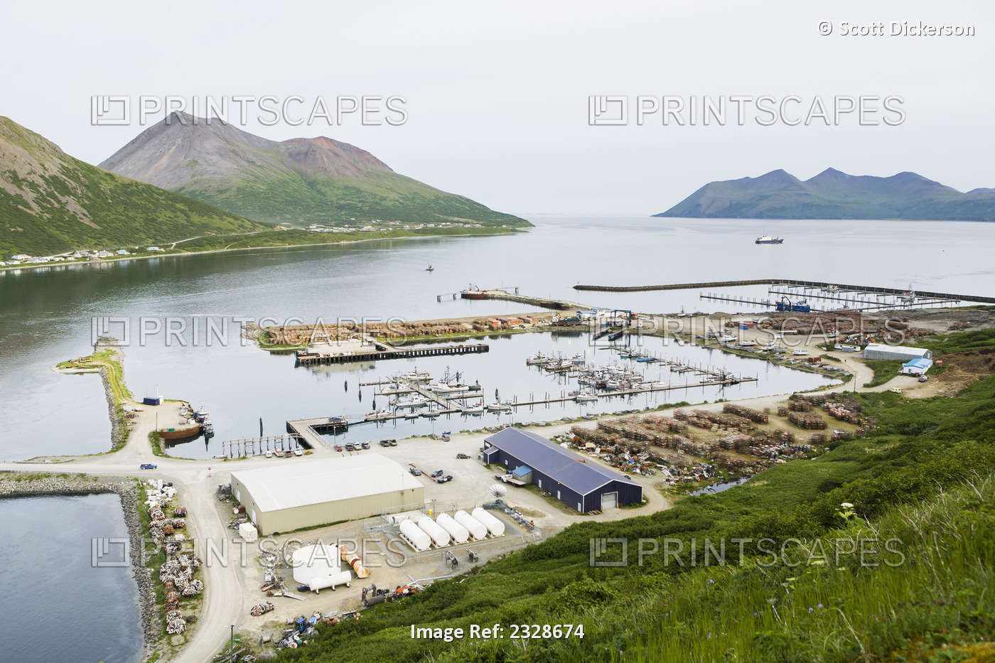 View Of The City Of King Cove From Atop A Nearby Mountain, Alaska Peninsula, ...