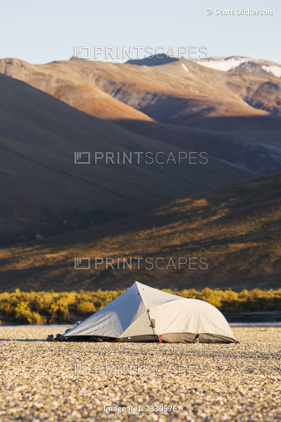 A tent and the mountains of the brooks range gates of the arctic national park ...