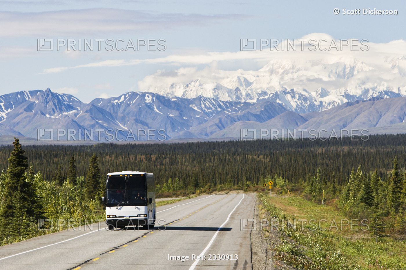 Tour Bus On George Parks Highway With Mt. Mckinley In Background, Interior ...