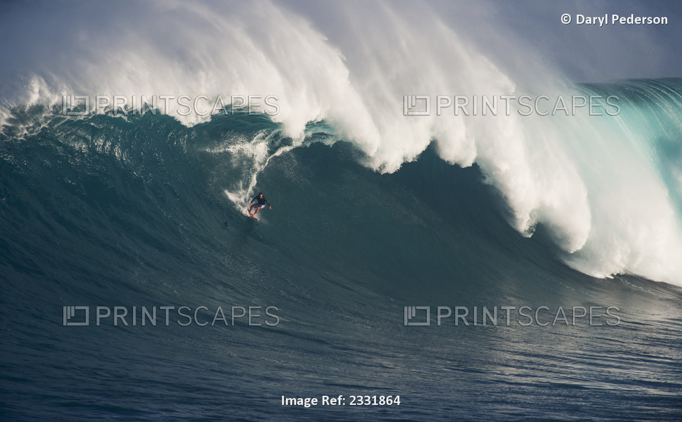 Surfers At 'jaws'; Maui, Hawaii, United States Of America