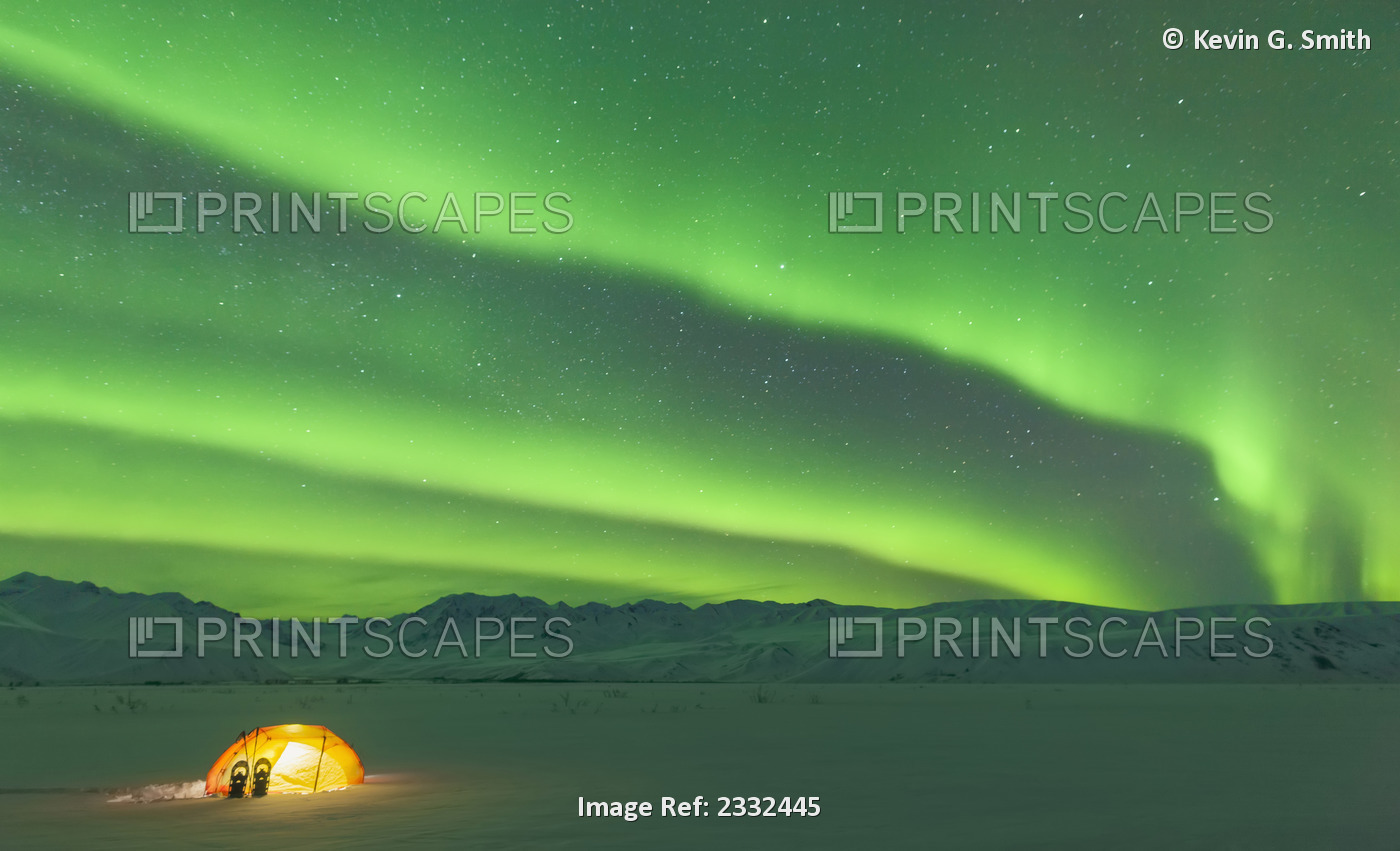Northern Lights Glow In The Sky Above A Backpacking Tent At Twilight, Alaska ...