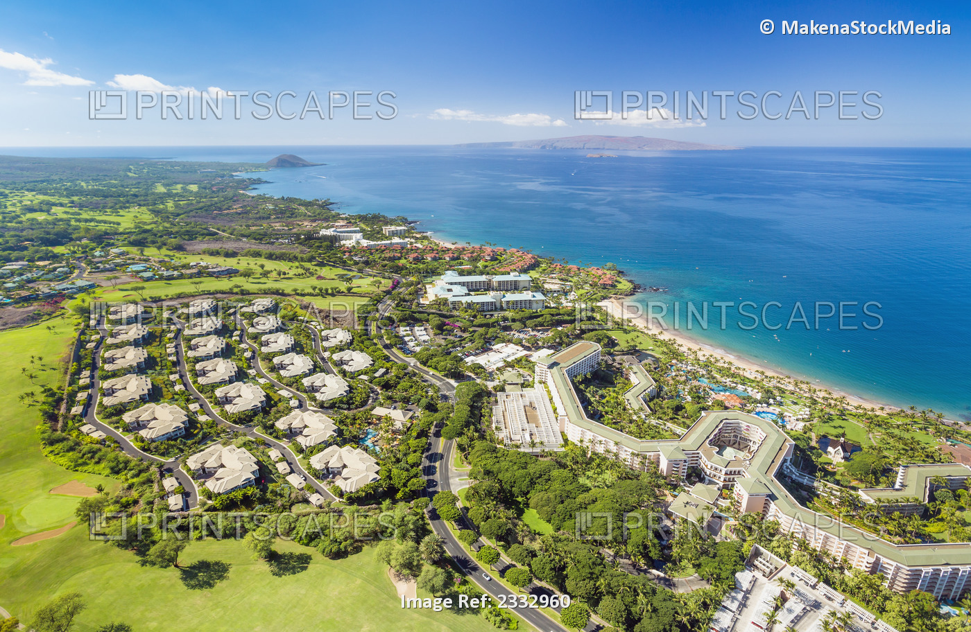Aerial View Of The Southern Coast Over Wailea; Maui, Hawaii, United States Of ...