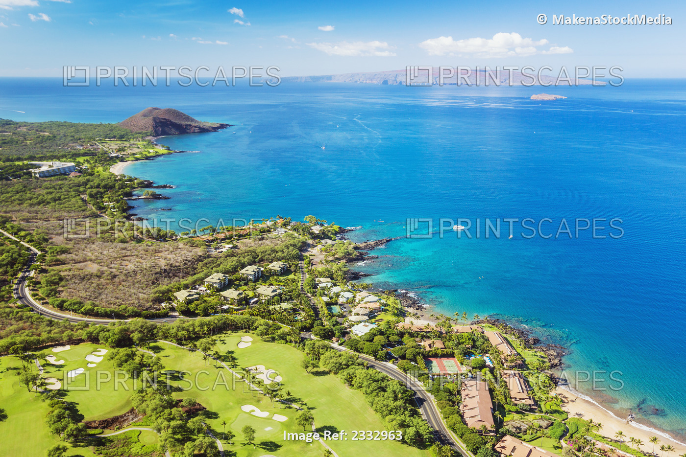 Aerial View Of The Southern Coast Of Maui, With Kahoolawe In Distance; Maui, ...