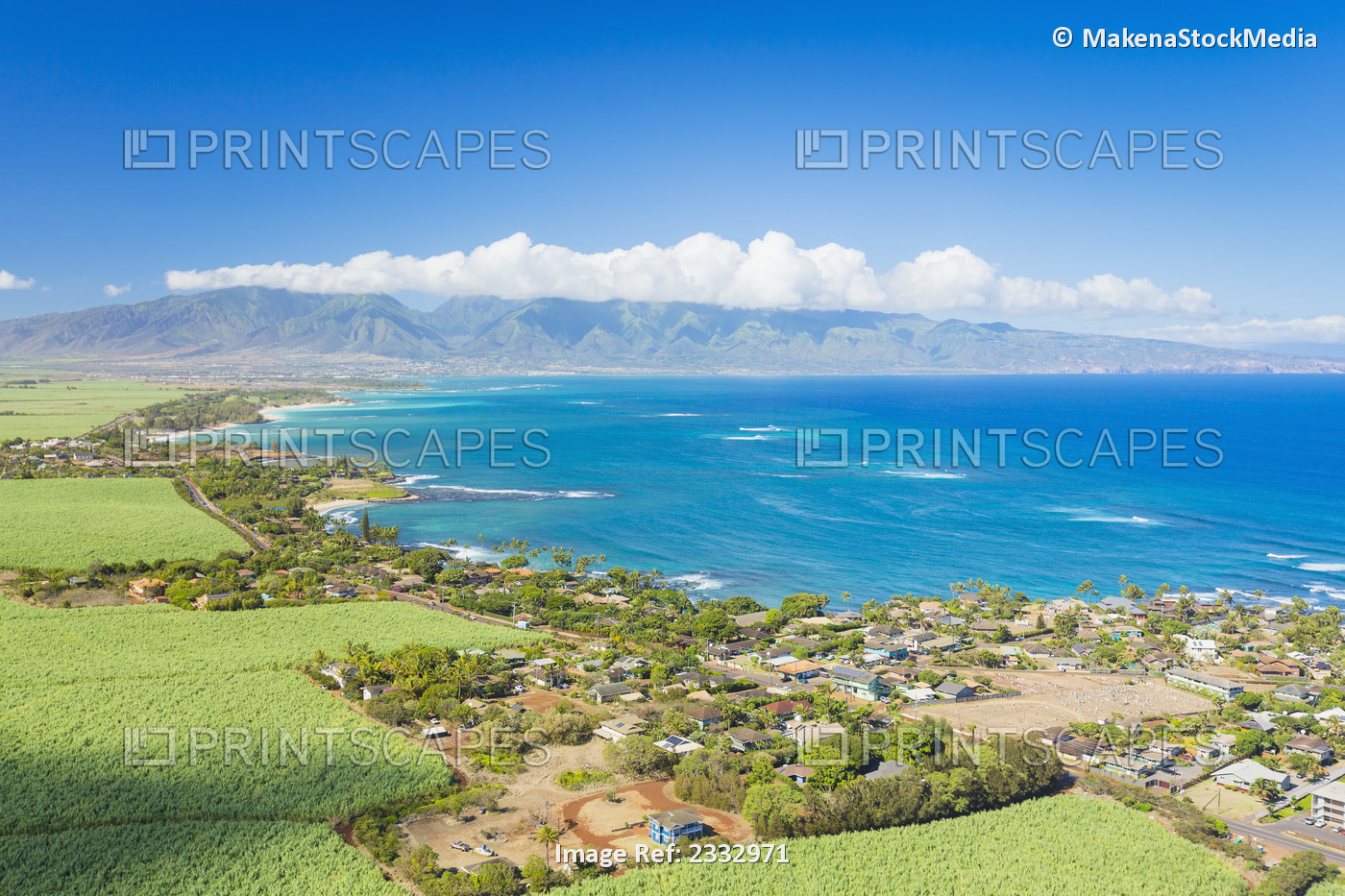 Aerial View Of The North Shore Coastline, Paia And Kuau Towns; Maui, Hawaii, ...