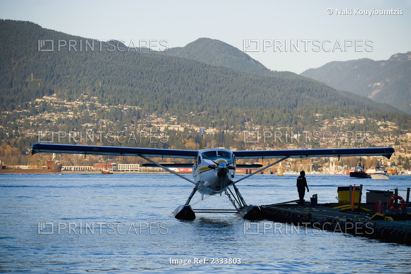 Seaplane Moored To Pier, Vancouver Waterfront, Harbor; Vancouver, British ...