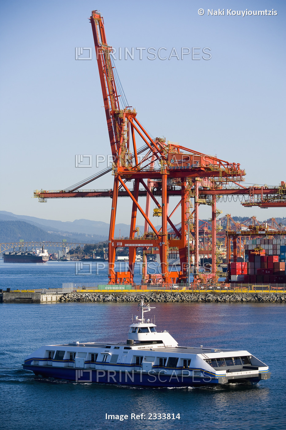Ferry Passing By Cranes, Vancouver Waterfront, Harbor; Vancouver, British ...