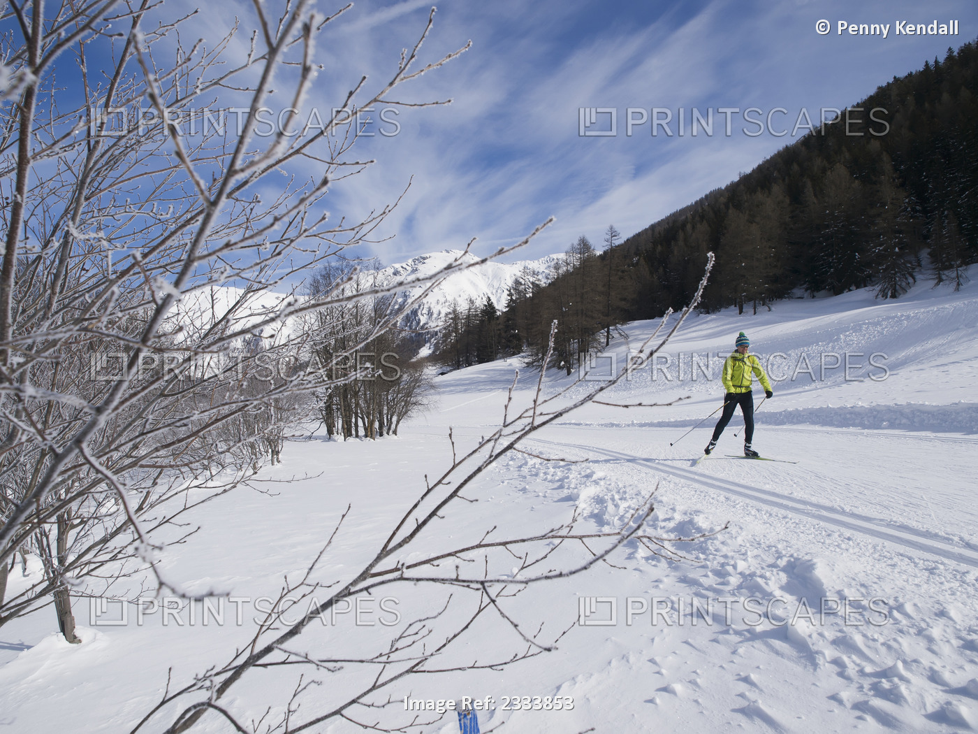 Young Woman Skiing; Valais, Switzerland