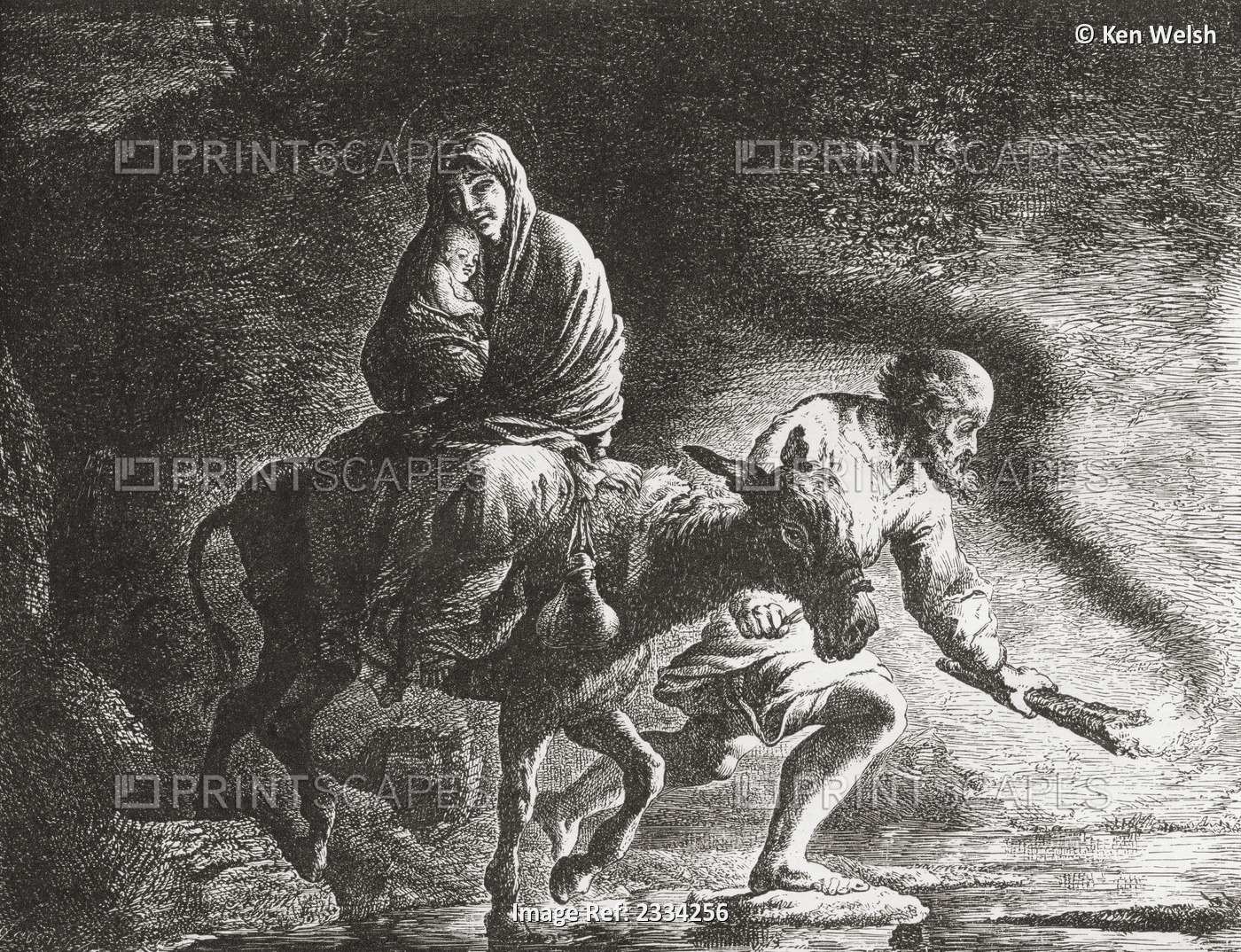 The Flight To Egypt After The Painting By Christian Wilhelm Ernst Dietrich. ...