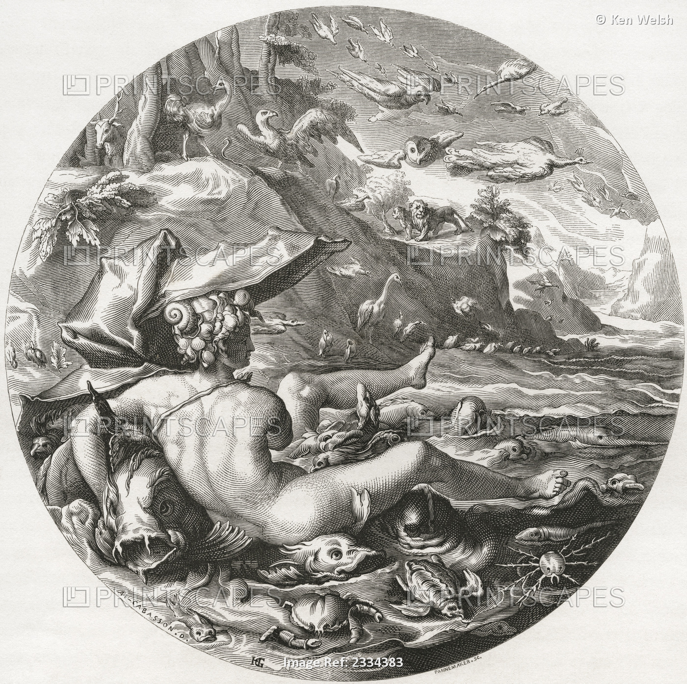 The Fifth Day, From The Series The Creation Of The World By Hendrick Goltzius. ...