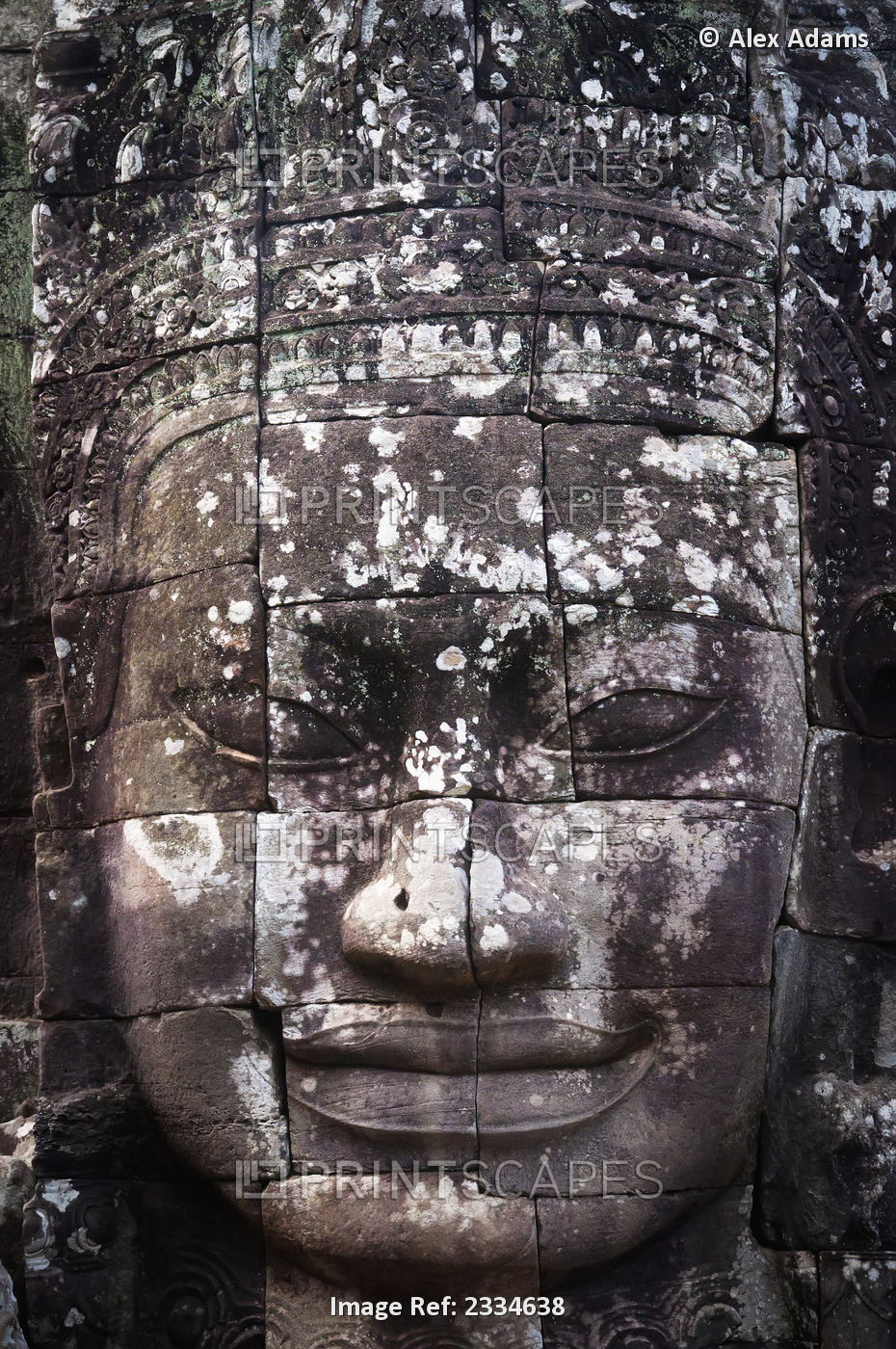 A face sculpture on a stone wall at angkor wat;Cambodia