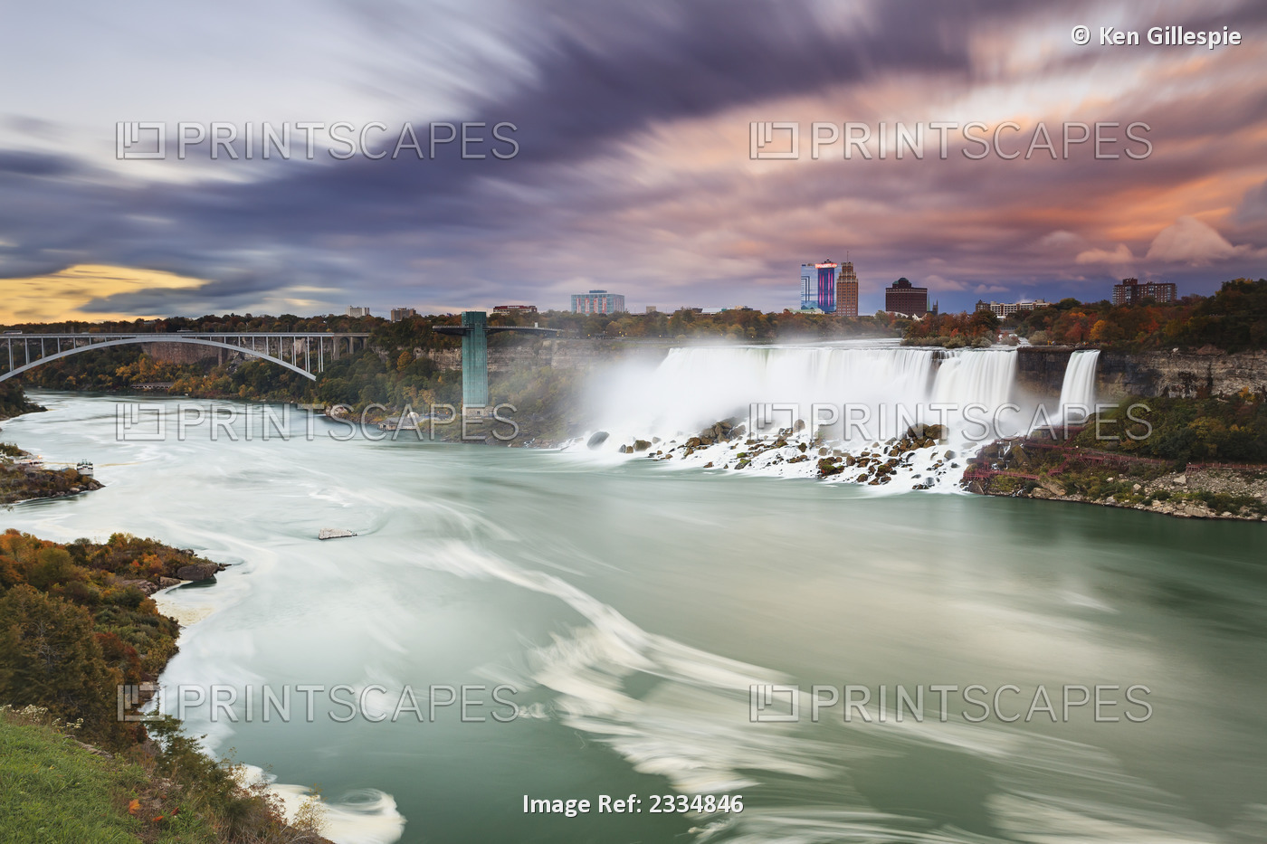 American falls and niagara river at dusk;Niagara falls new york united states ...