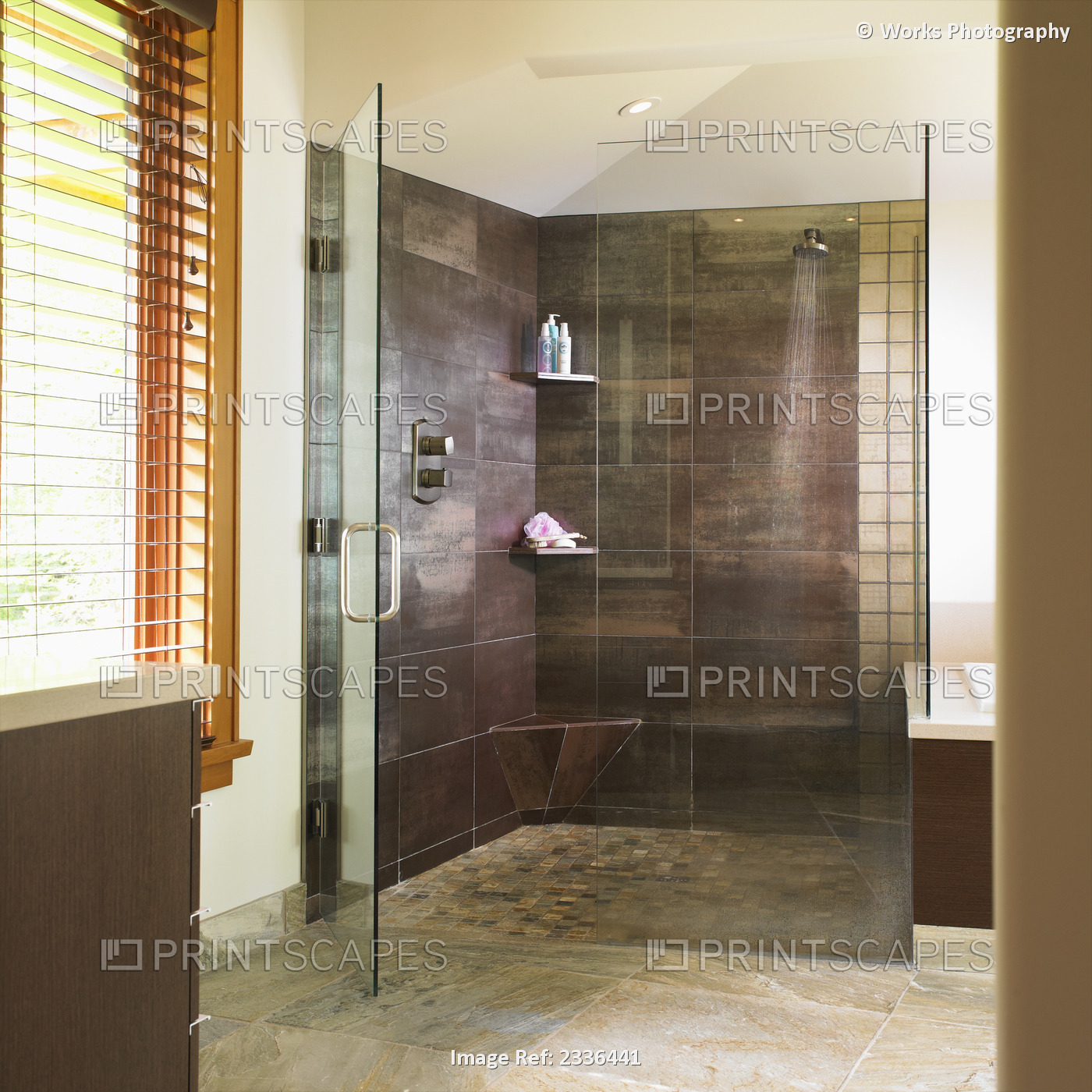 Modern Bathroom With Glass Shower Stall; Victoria, Vancouver Island, British ...