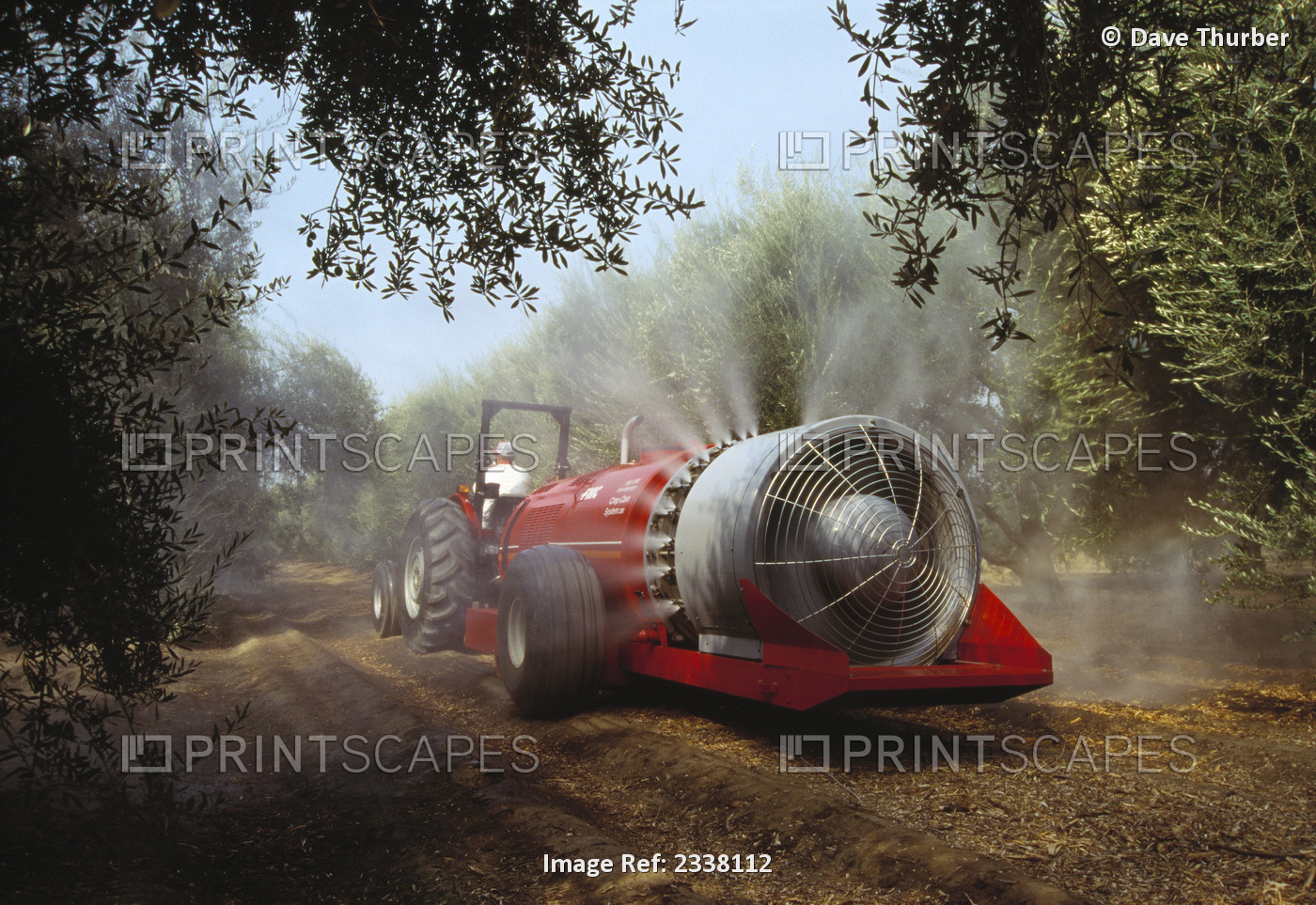 Agriculture - Chemical application, fan jet sprayer in an olive grove / Tulare ...