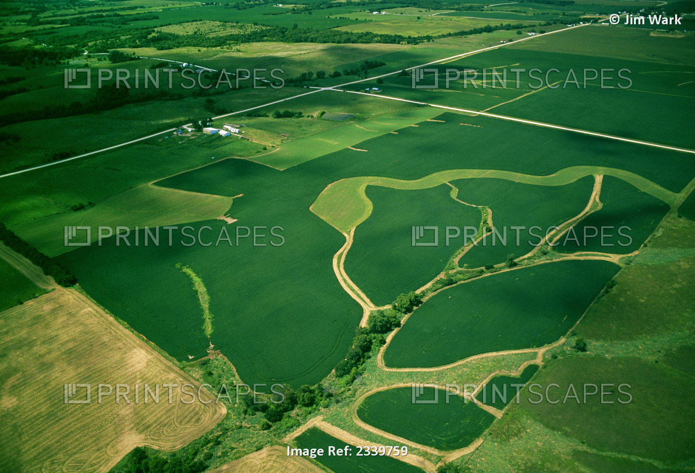 Agriculture - Aerial view of rolling agricultural land, the foreground field ...
