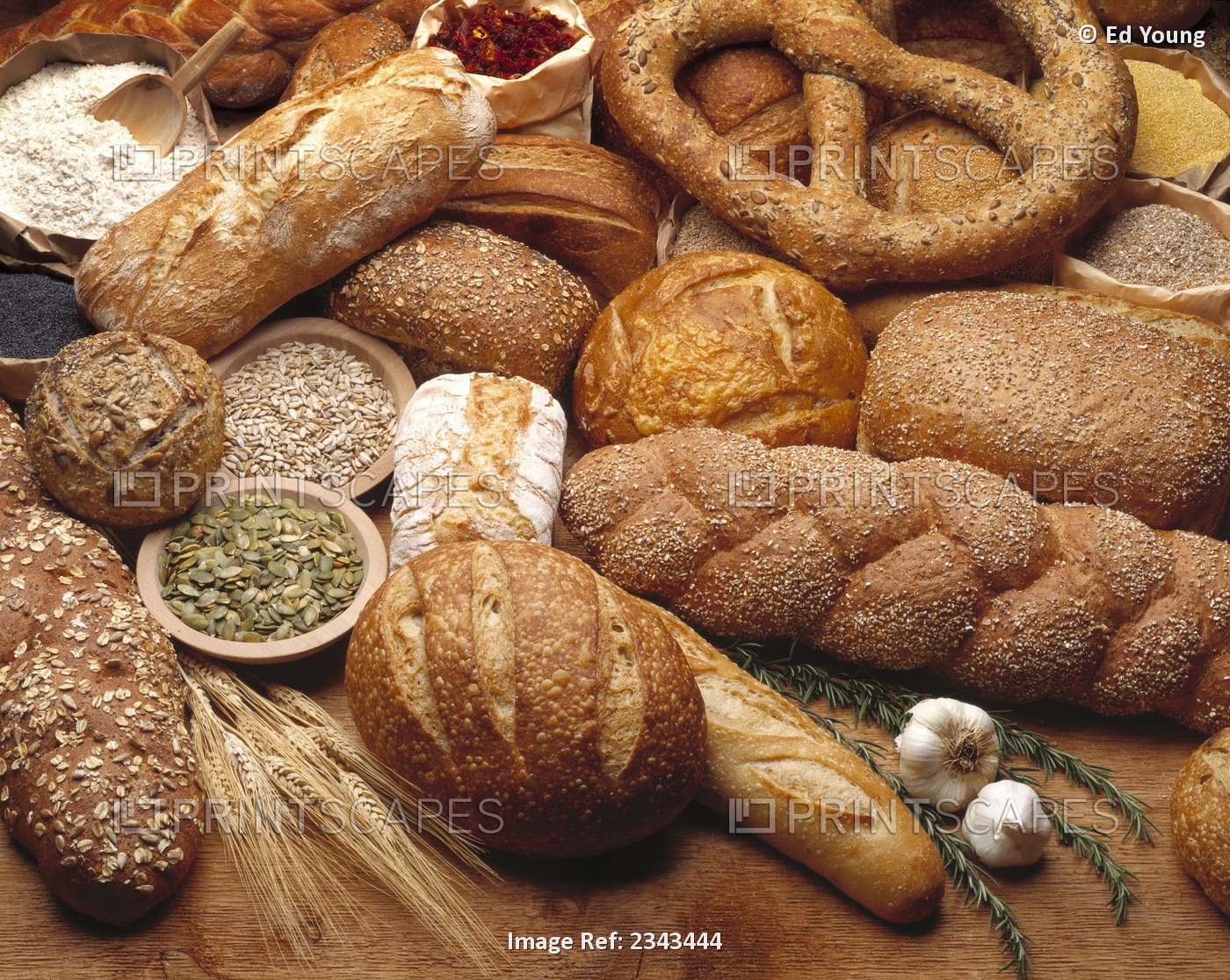 Food - Various Types Of Breads And Some Of Their Ingredients.