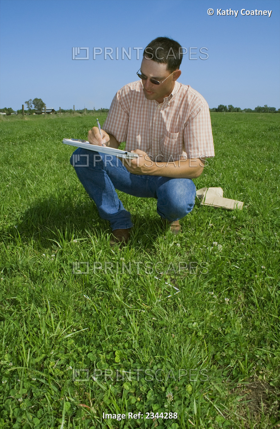 Agriculture - A researcher taking samples and conducting field tests in a ...