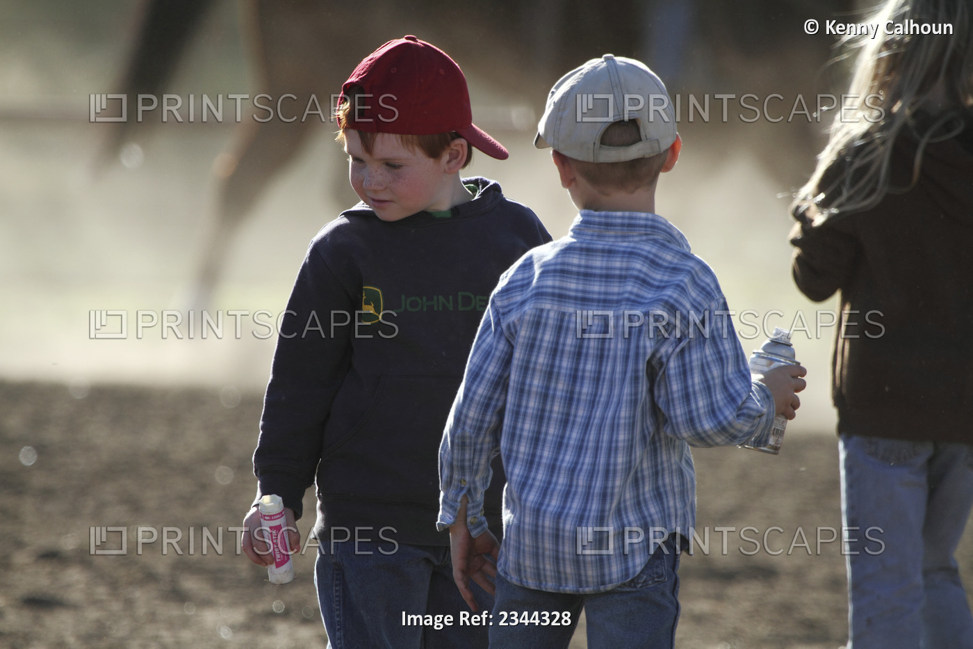 Agriculture - Two young boys stay busy helping the cowboys at a cattle roundup ...