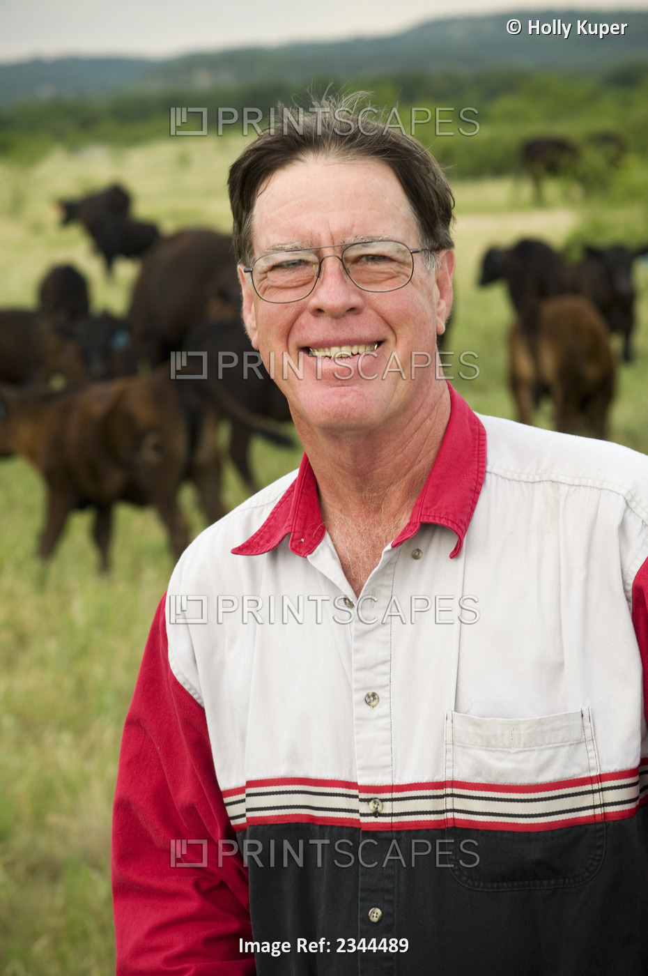 Livestock - Mike Campsey, a beef producer and rancher poses on a pasture with ...