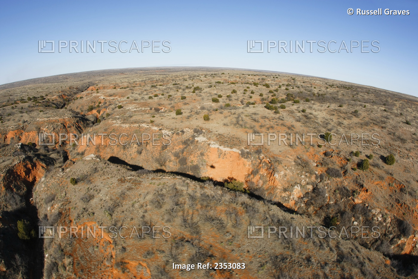 Agriculture - Aerial view of West Texas rangelands; sparse land used for cattle ...