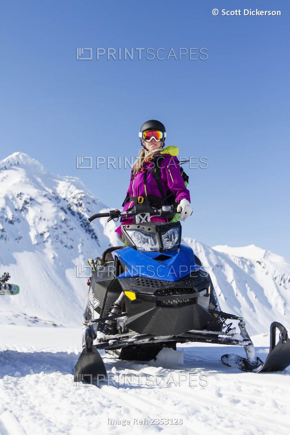 Woman On Her Snowmobile Ready For Some Backcountry Skiing In The Chugach ...