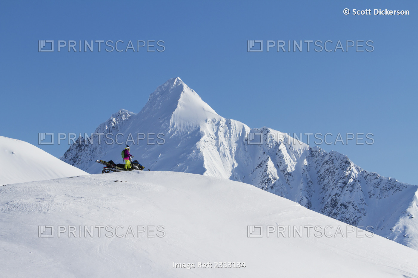 Woman Scoping Her Route Backcountry Skiing By Snowmobile In The Chugach ...