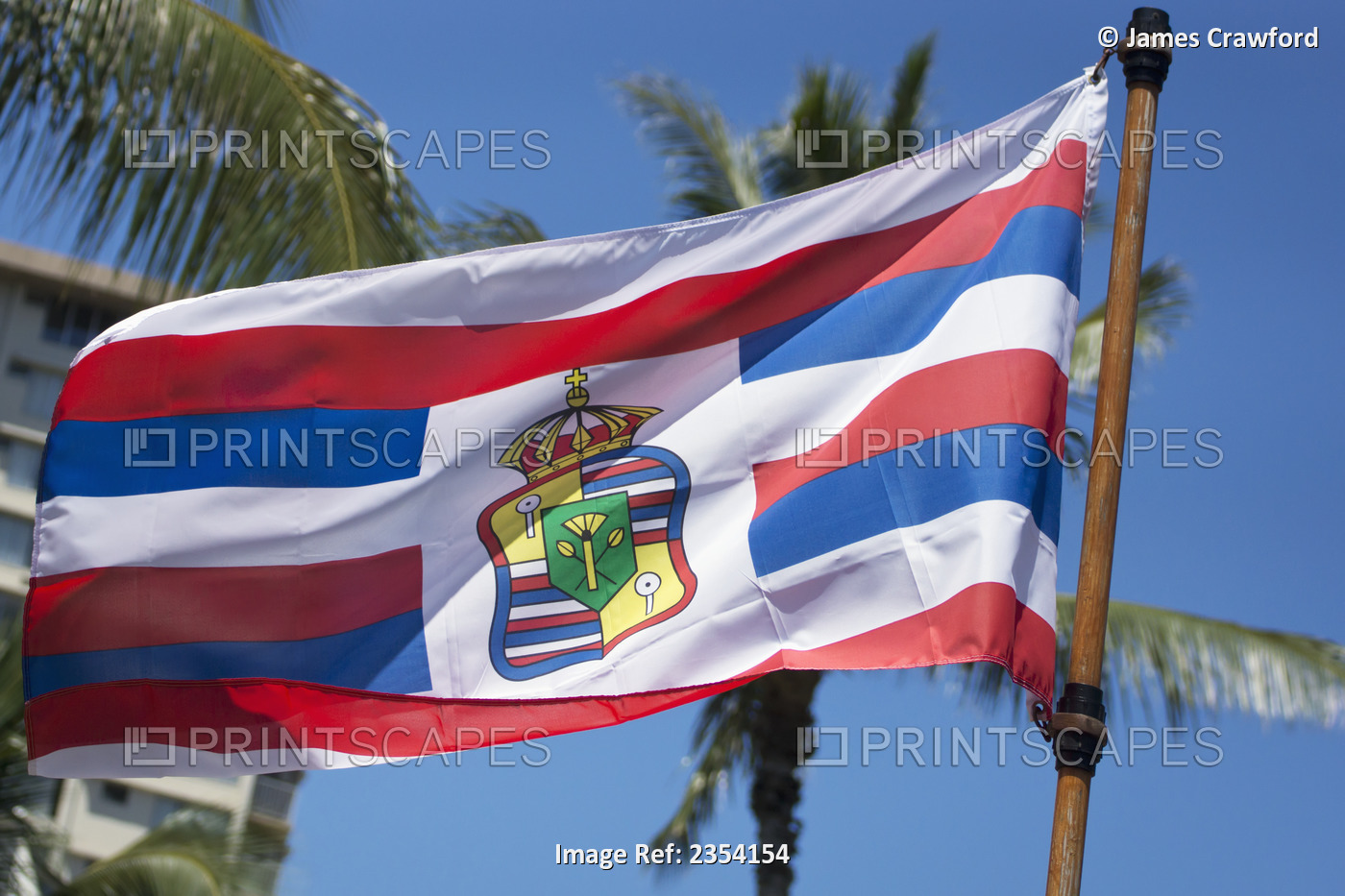 A Flag Flying With The Hawaiian Royal Seal; Oahu, Hawaii, United States Of ...