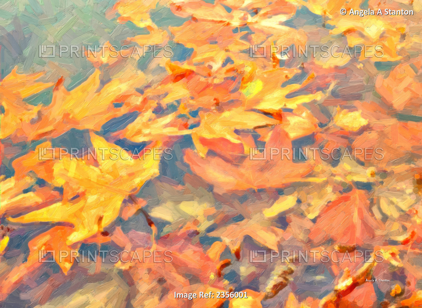 Computer Generated Image Of Autumn Coloured Leaves Floating In Water