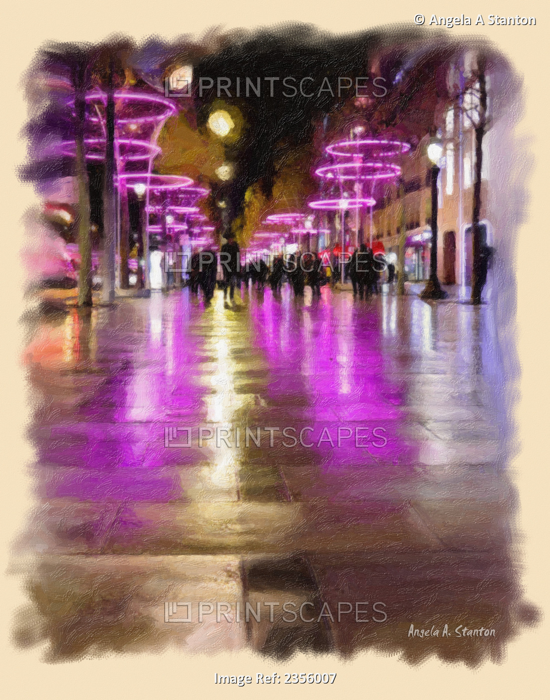 Computer Generated Image Of Pedestrians On A Walkway With Pink Neon Lights ...