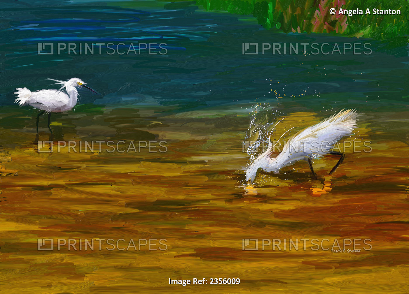 Computer Generated Image Of Bird Wading And Drinking In Shallow Water