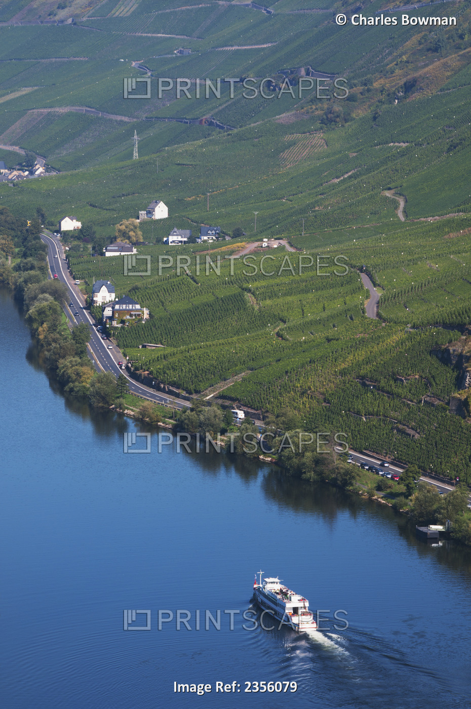 Boats In The River Near Bernkastel-Kues, A Wine Region In Mosel Valley; ...