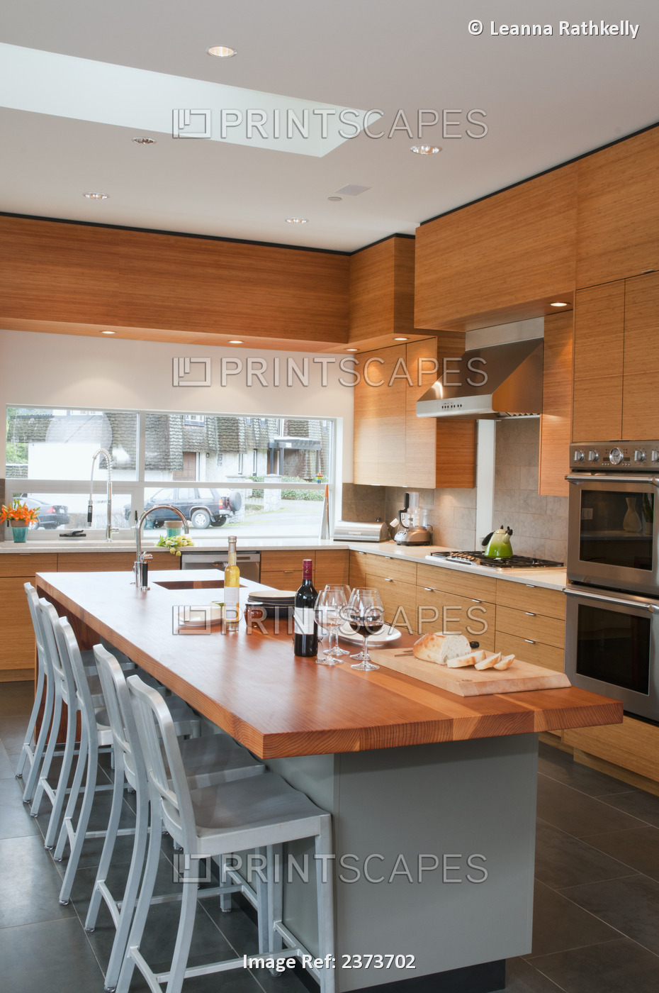 Contemporary Kitchen With Breakfast Bar And Stools; Victoria, Vancouver Island, ...