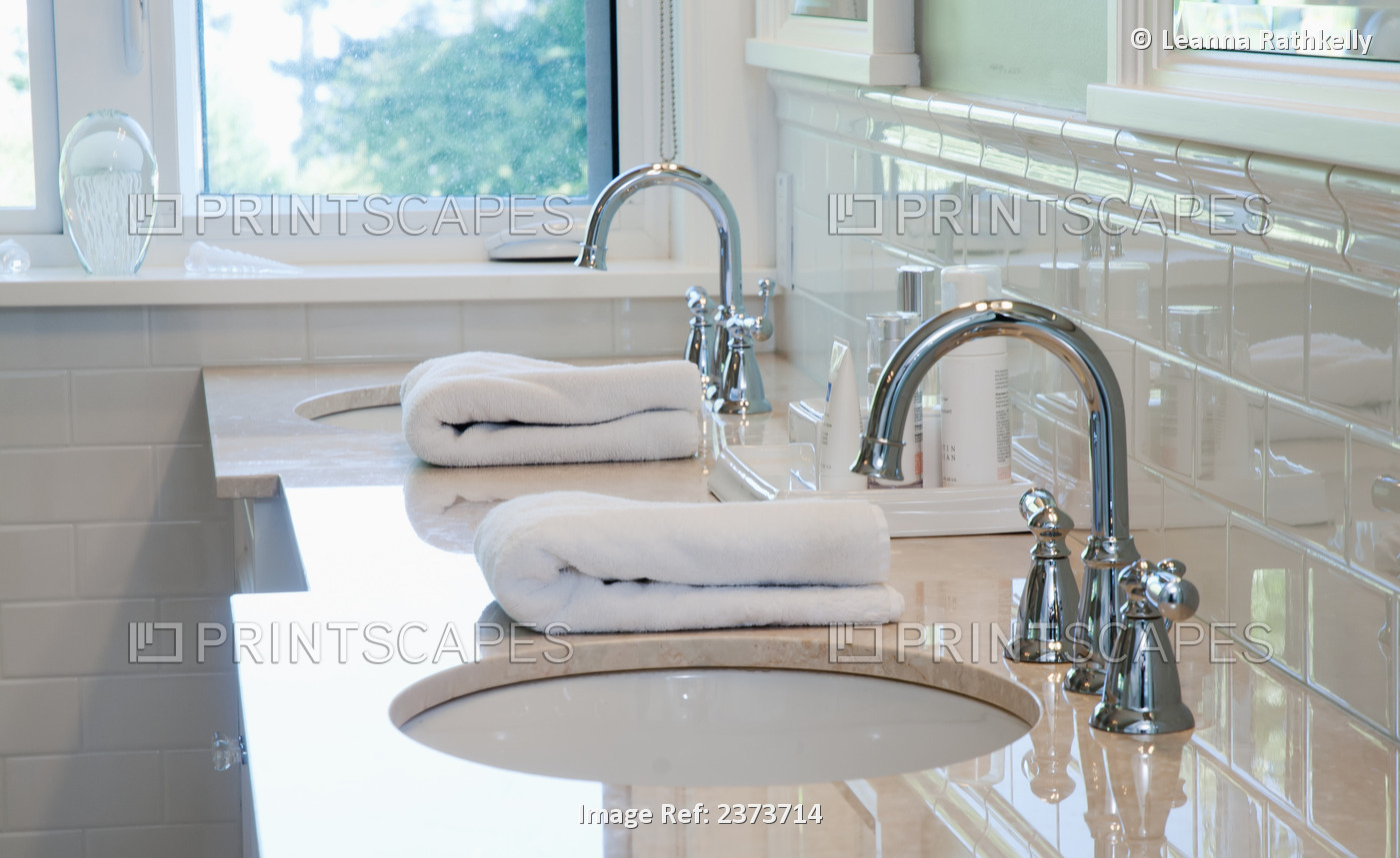 Pair Of Marble Bathroom Sinks Are Both Contemporary And Traditional; Vancouver ...