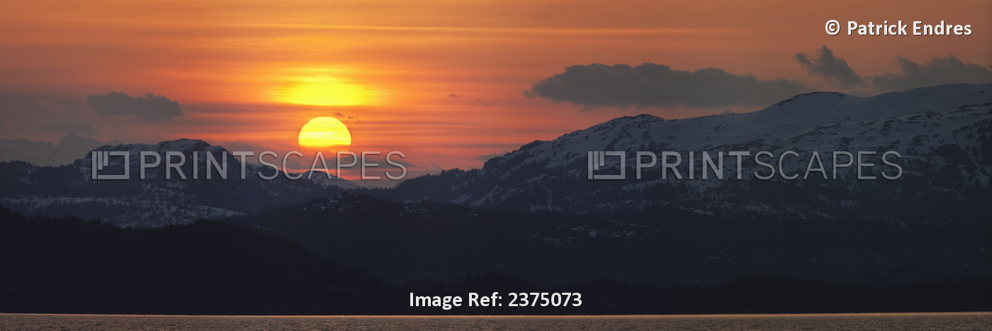 Sunset Over The Chugach Mountains, Western Prince William Sound, Southcentral, ...