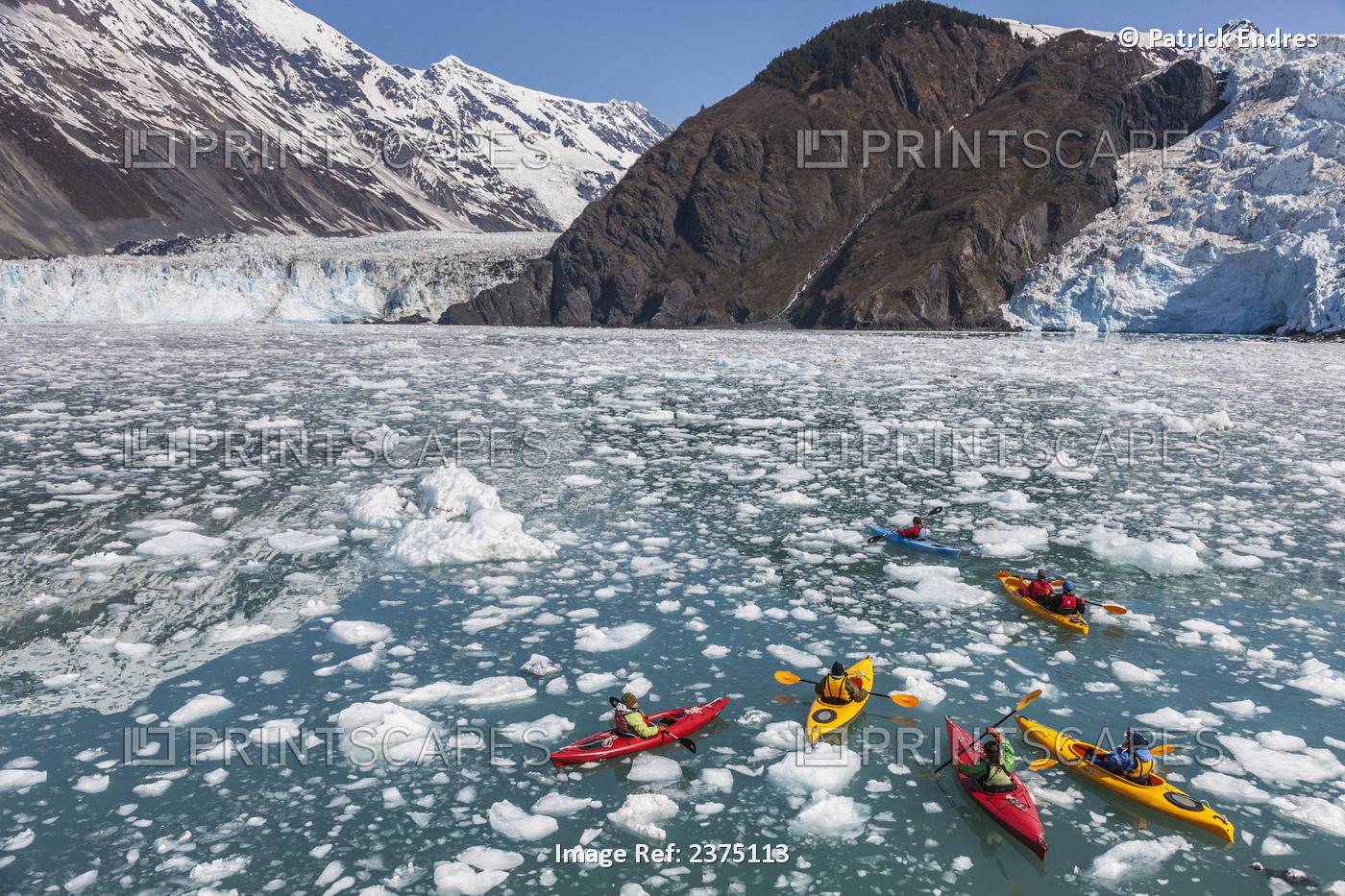 Sea Kayakers In Floating Icebergs From Cascade, Barry And Coxe Glaciers In ...