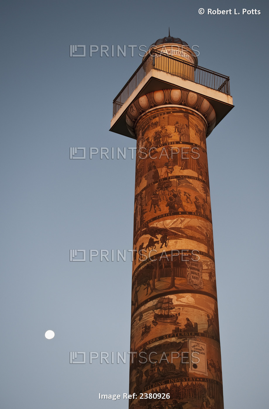 The Moon Rises Near The Astoria Column; Astoria, Oregon, United States Of ...