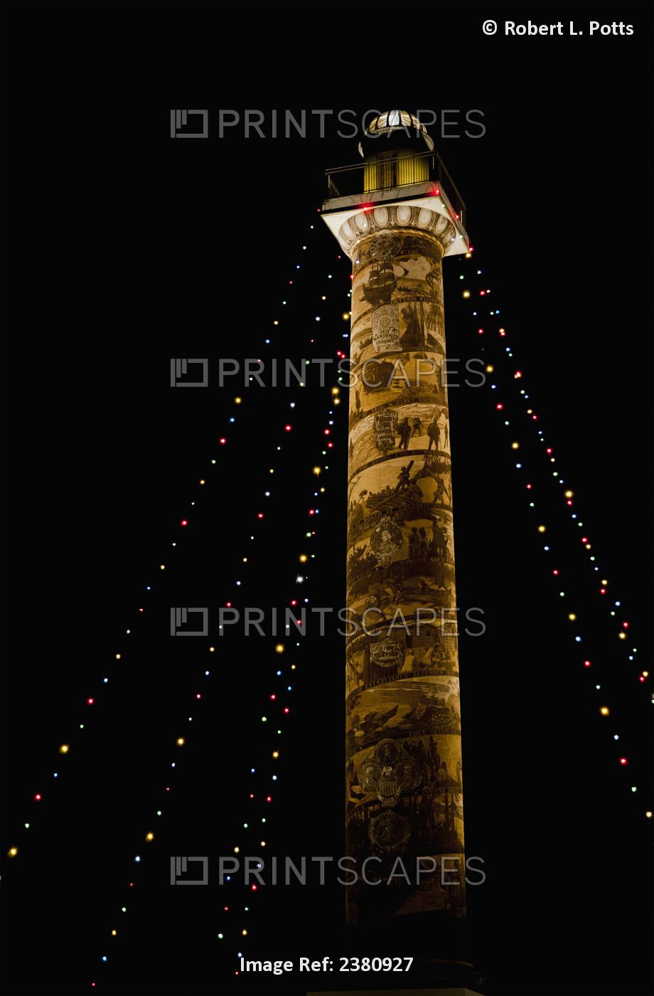 Holiday Lights Brighten The Astoria Column; Astoria, Oregon, United States Of ...